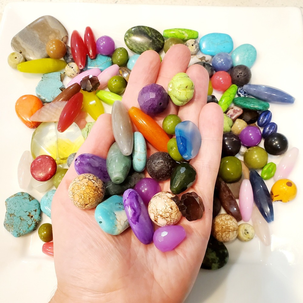 Mixed Gemstone Bead Soup Lot DIY Semiprecious Stone Agate Turquoise Glass 28oz - Picture 3 of 10